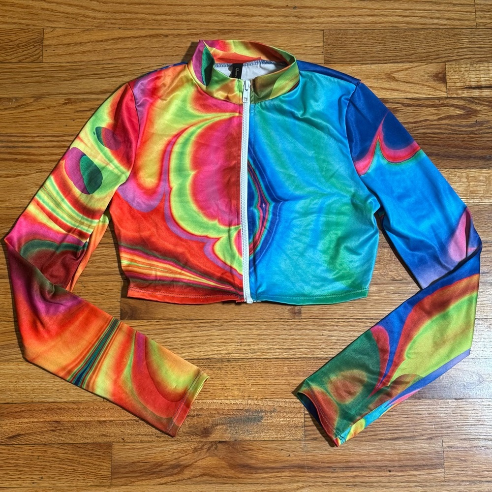 Colorful Cropped Zip-Up Jacket